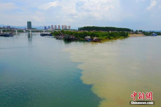 资料图:长江清江的分界线似一半水一半土。周星亮 摄